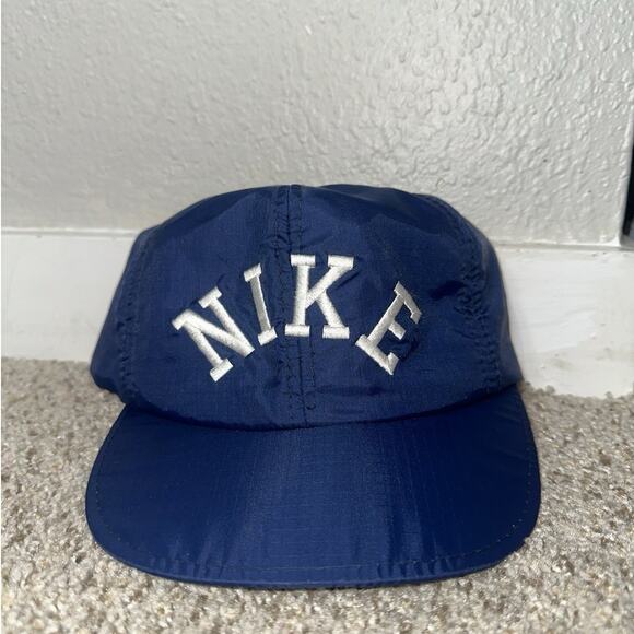 Vintage Nike Hat SnapBack Spell Out Logo Cap 80s RARE Made In Korea Blue - Picture 1 of 6